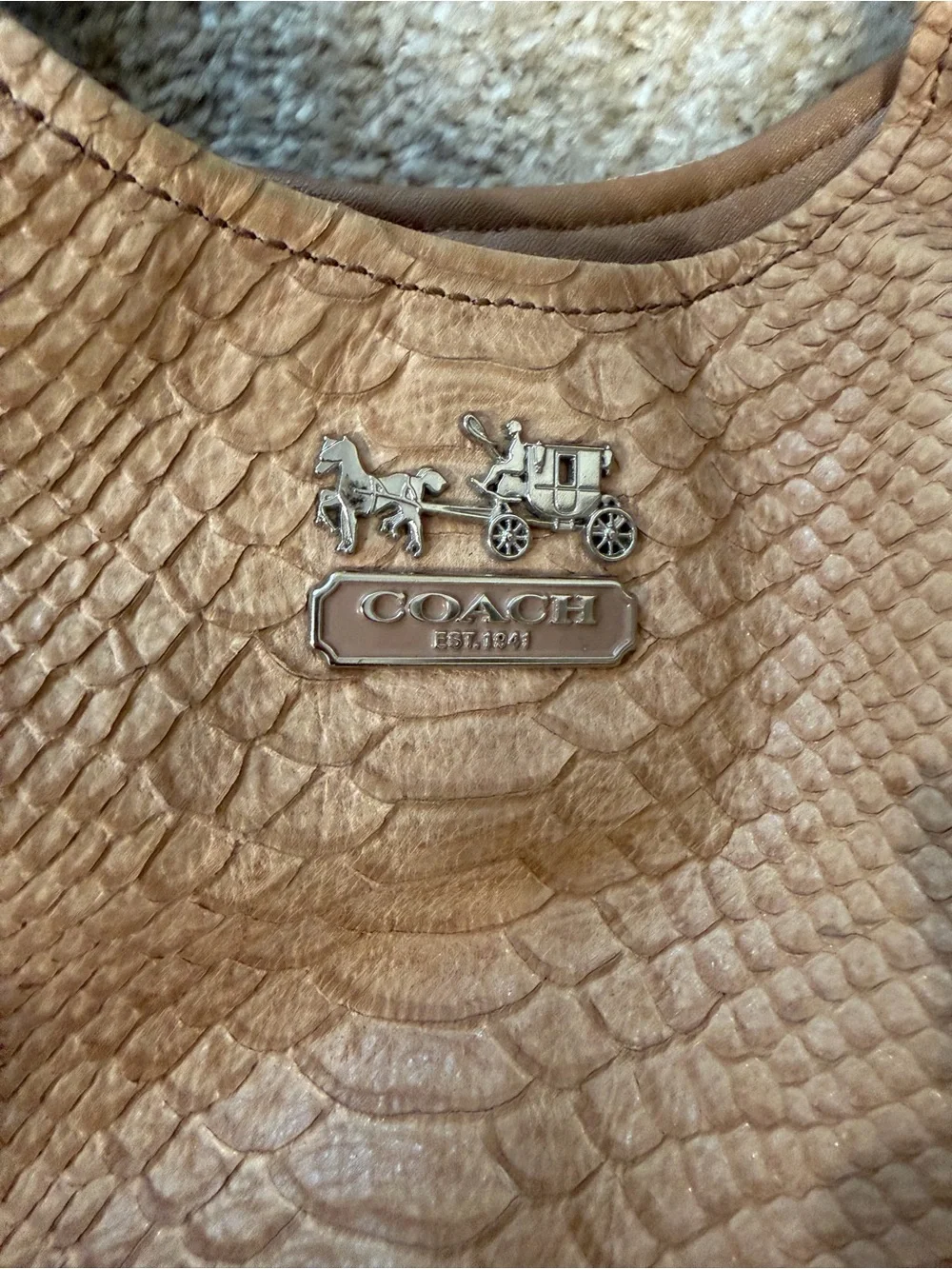 Coach Tan Embossed Snakeskin Leather Shoulder Bag